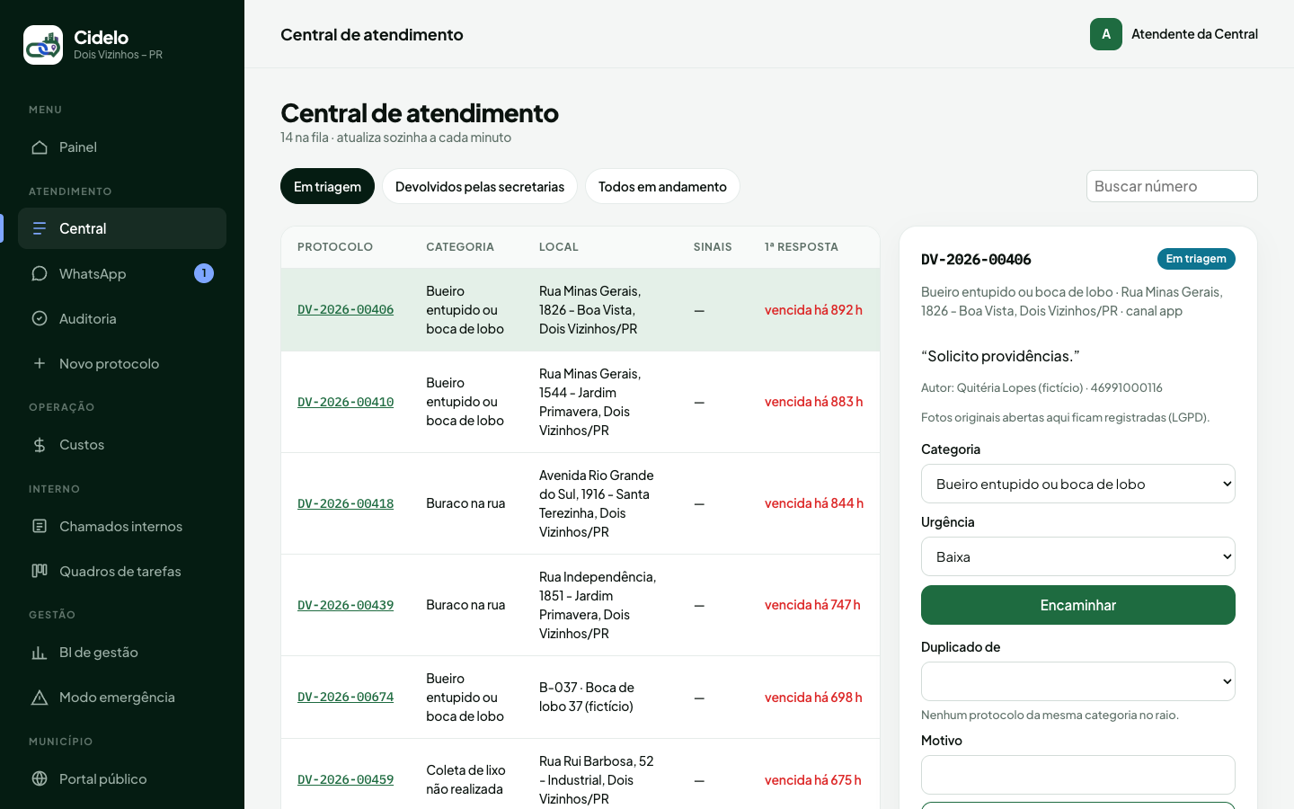 Fila Central de Triagem (Homologação Online)