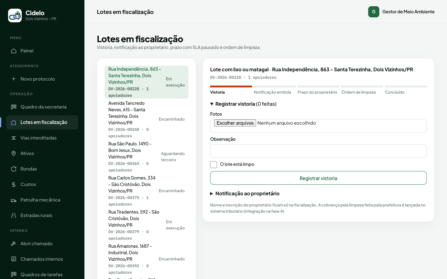 Fiscalização de Lotes (Homologação Online)