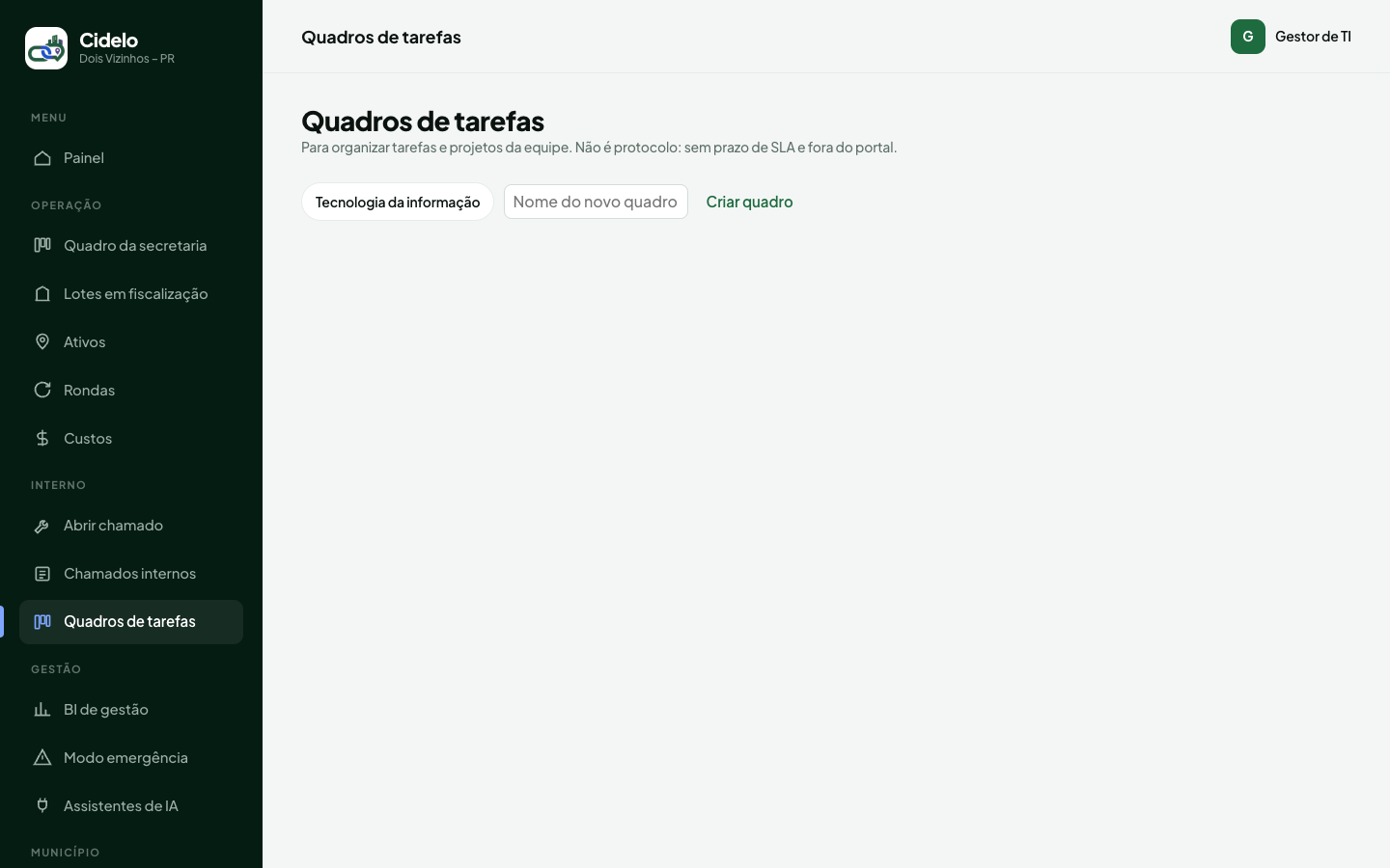 Quadros de Tarefas (Homologação Online)