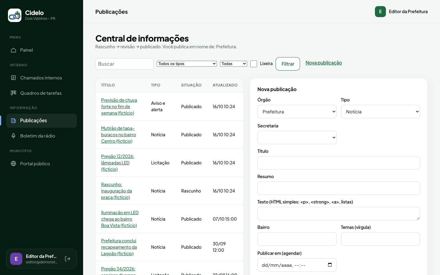 Publicações Oficiais (Homologação Online)