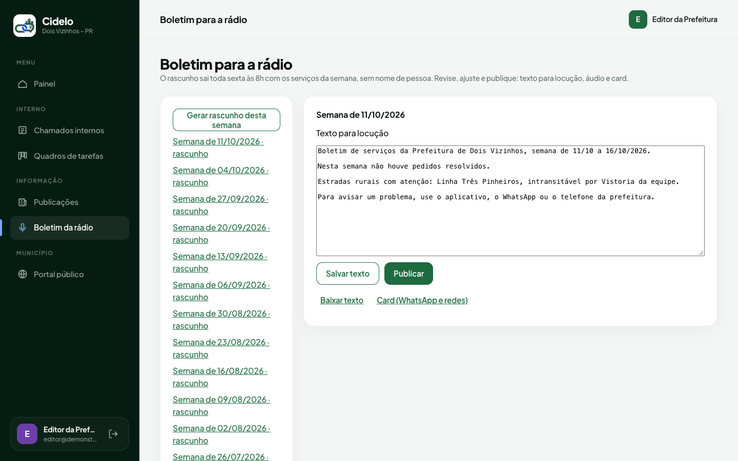 Boletim de Rádio (Homologação Online)