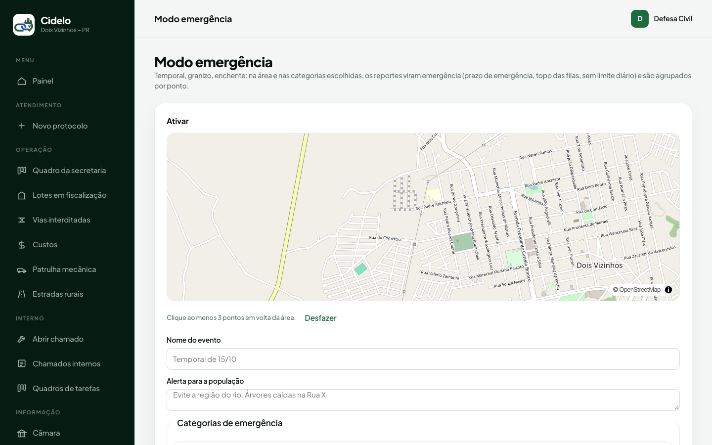 Modo de Emergência (Homologação Online)