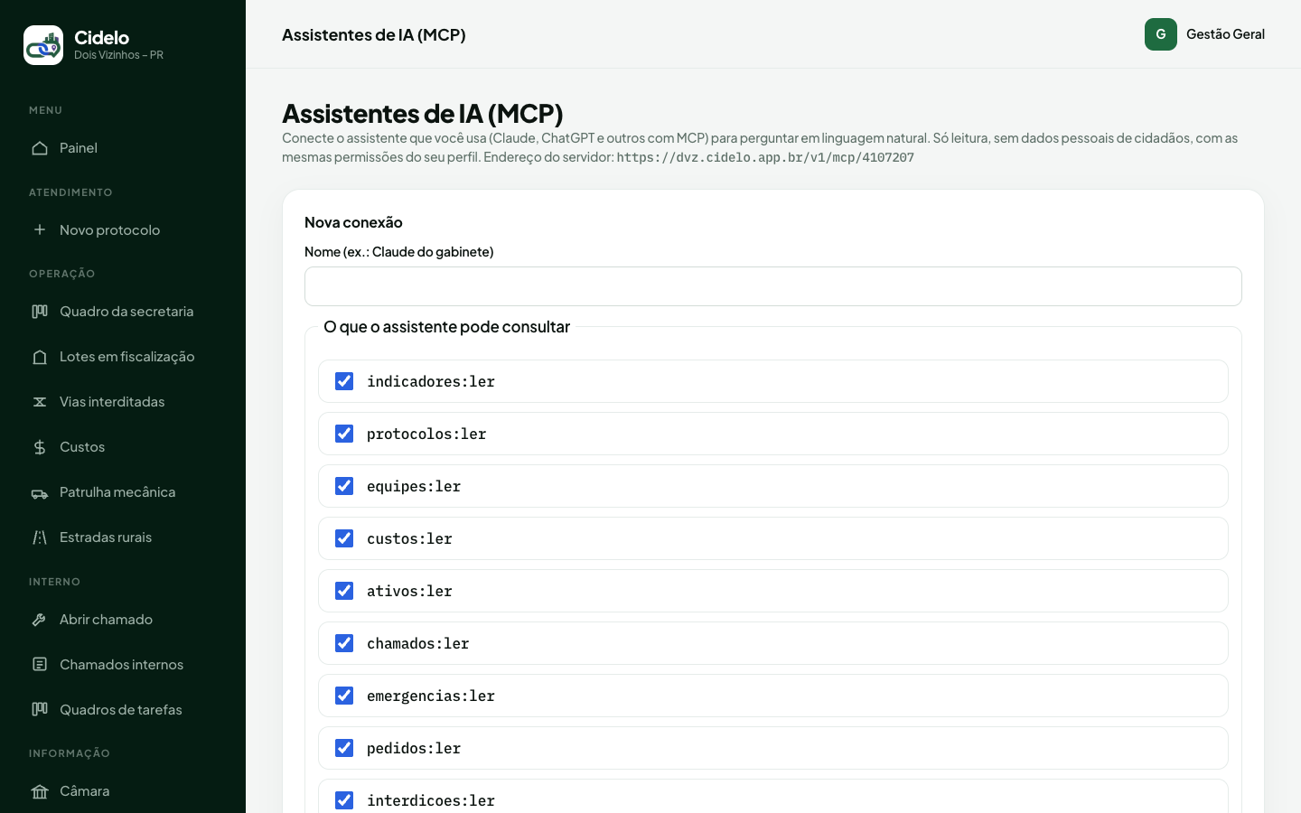 Servidor MCP (Homologação Online)