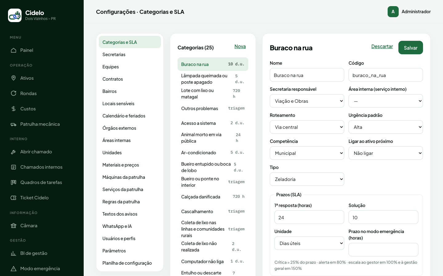 Configurações Municipais (Homologação Online)