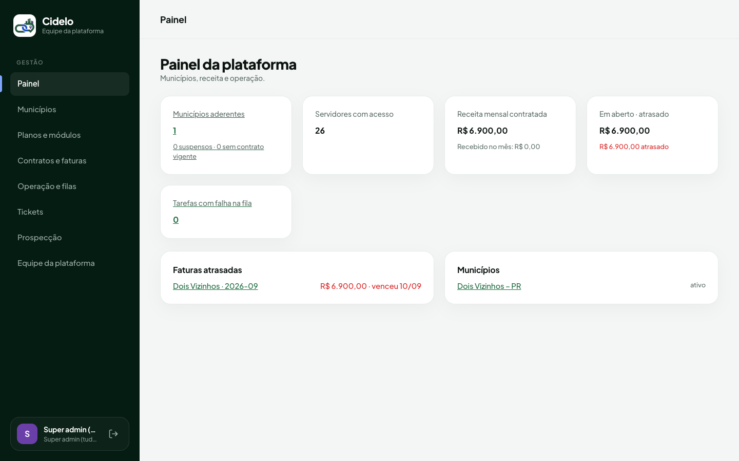 Superadmin Dashboard (Homologação Online)