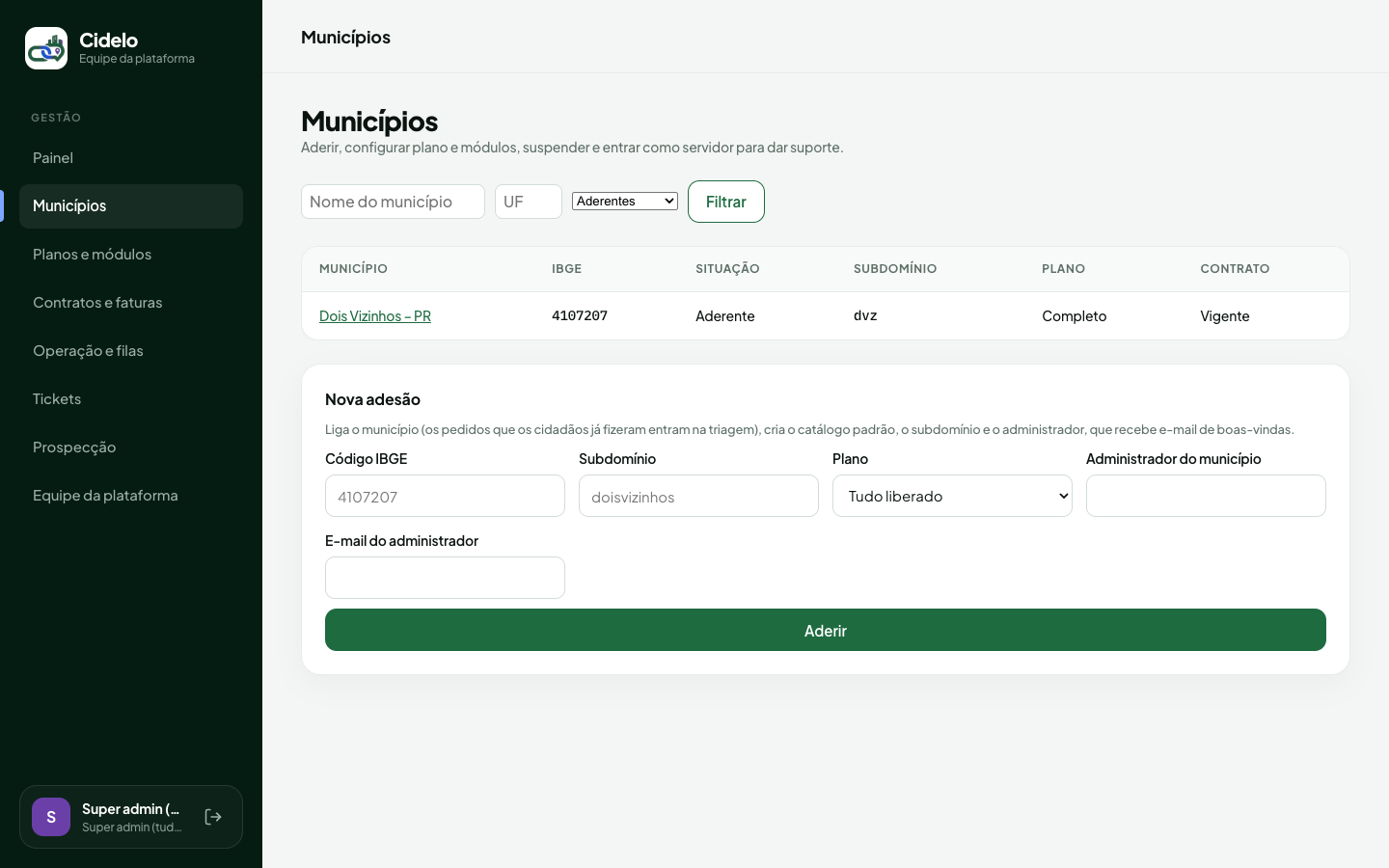 Gestão de Municípios (Homologação Online)