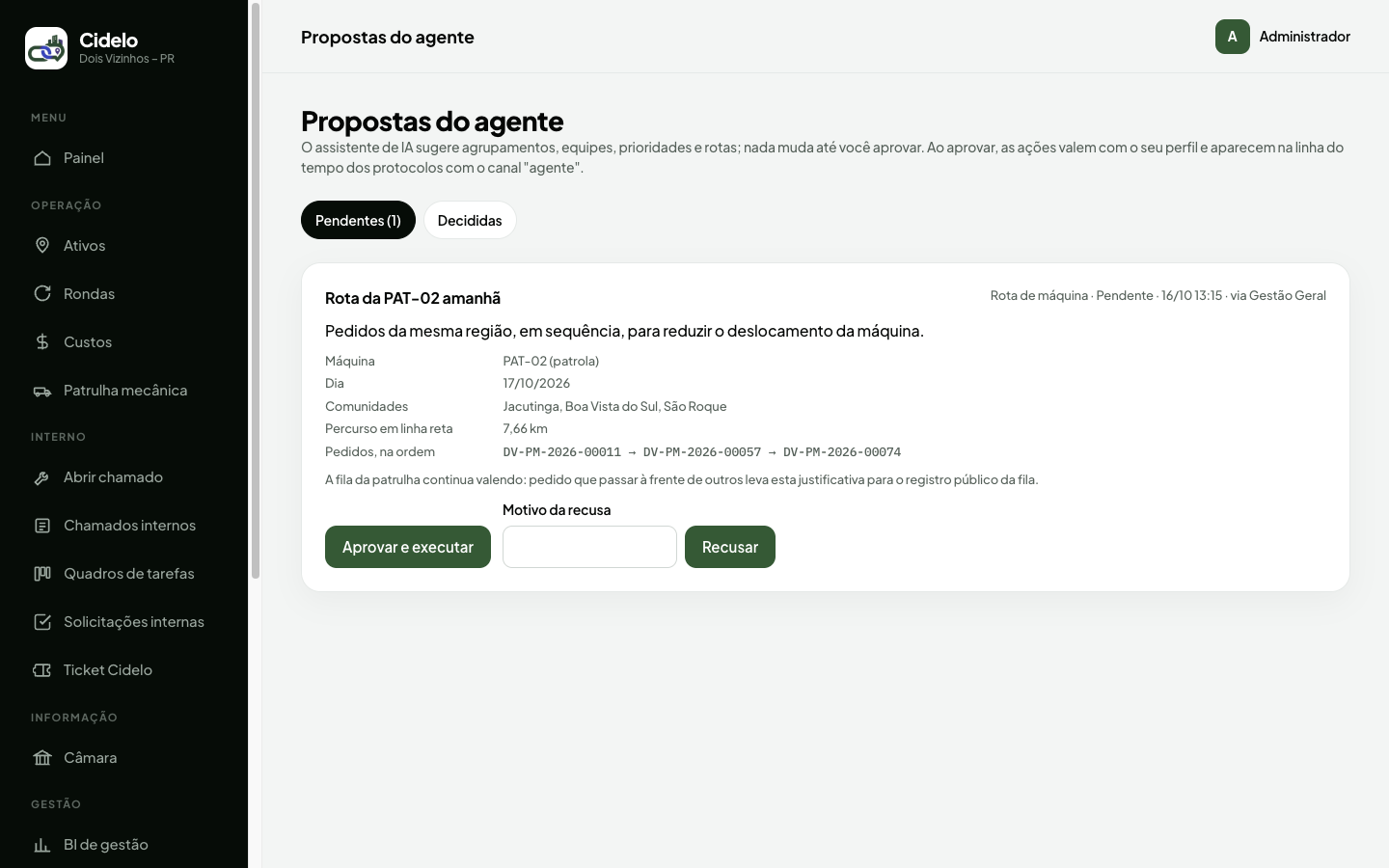 Propostas do agente de triagem (Homologação Online)
